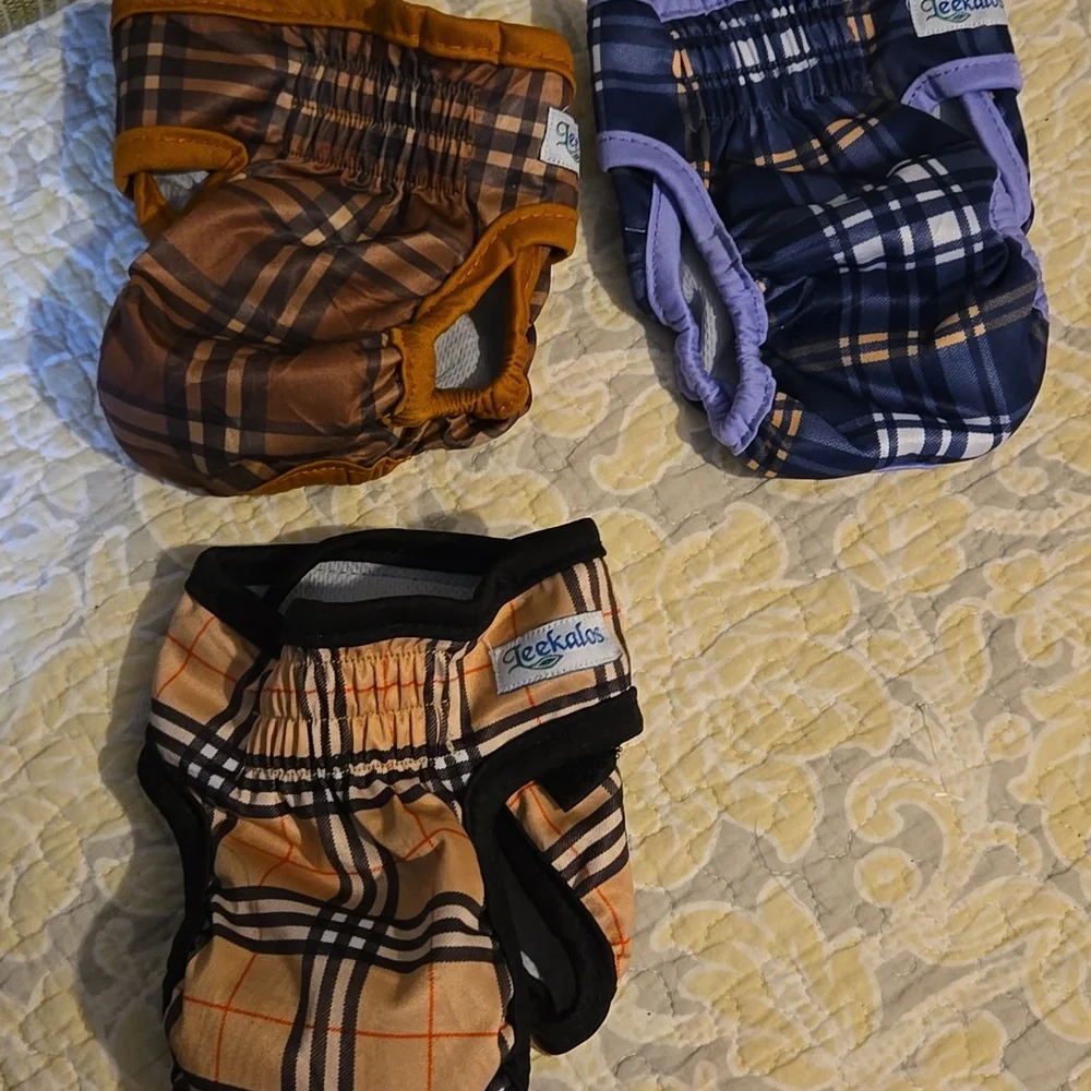 3 Small Dog Diaper - Brown, Blue, and Tan